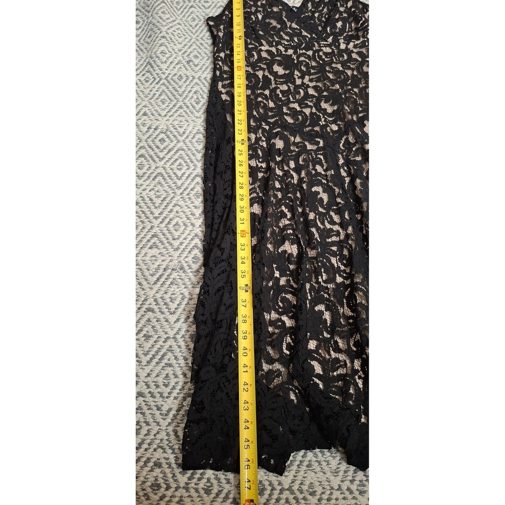 K Studio Collection Black Lace Surplice V-Neck Midi Dress Nude Lining Size 12 - Picture 13 of 16